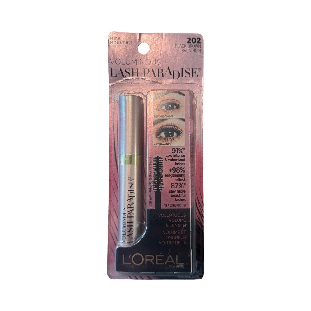 L'Oreal Voluminous Lash Paradise Mascara 202 Black Brown Volumizing Lengthening